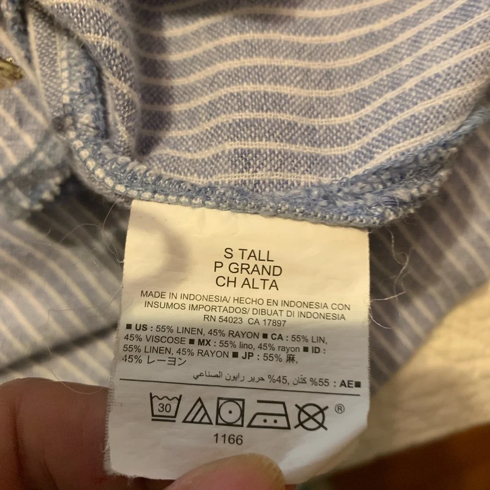 Light Blue Striped Linen Shirt Dress Long Sleeve Size Small/Tall - Picture 8 of 13